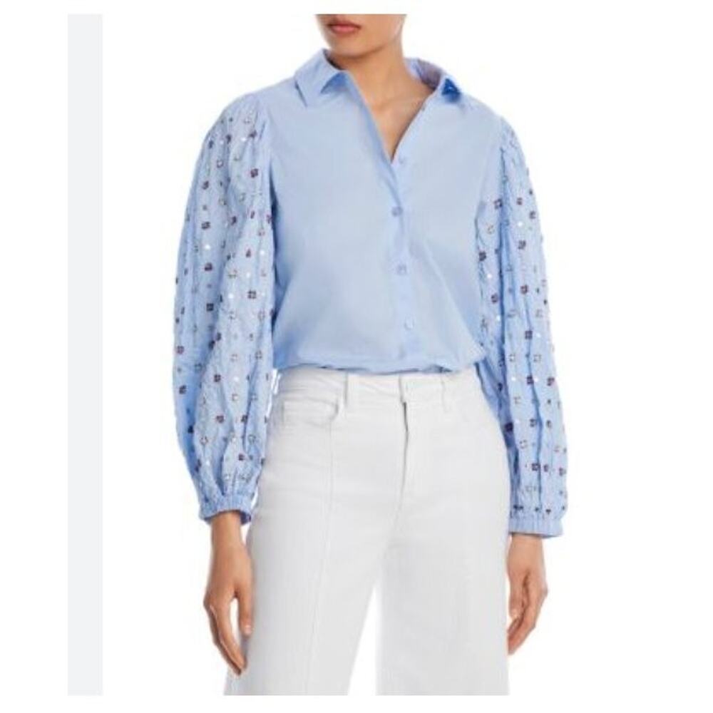 ESSENTIEL ANTWERP Sz 40 10 US M Blue Darmot Sequined Beaded Shirt Top NEW